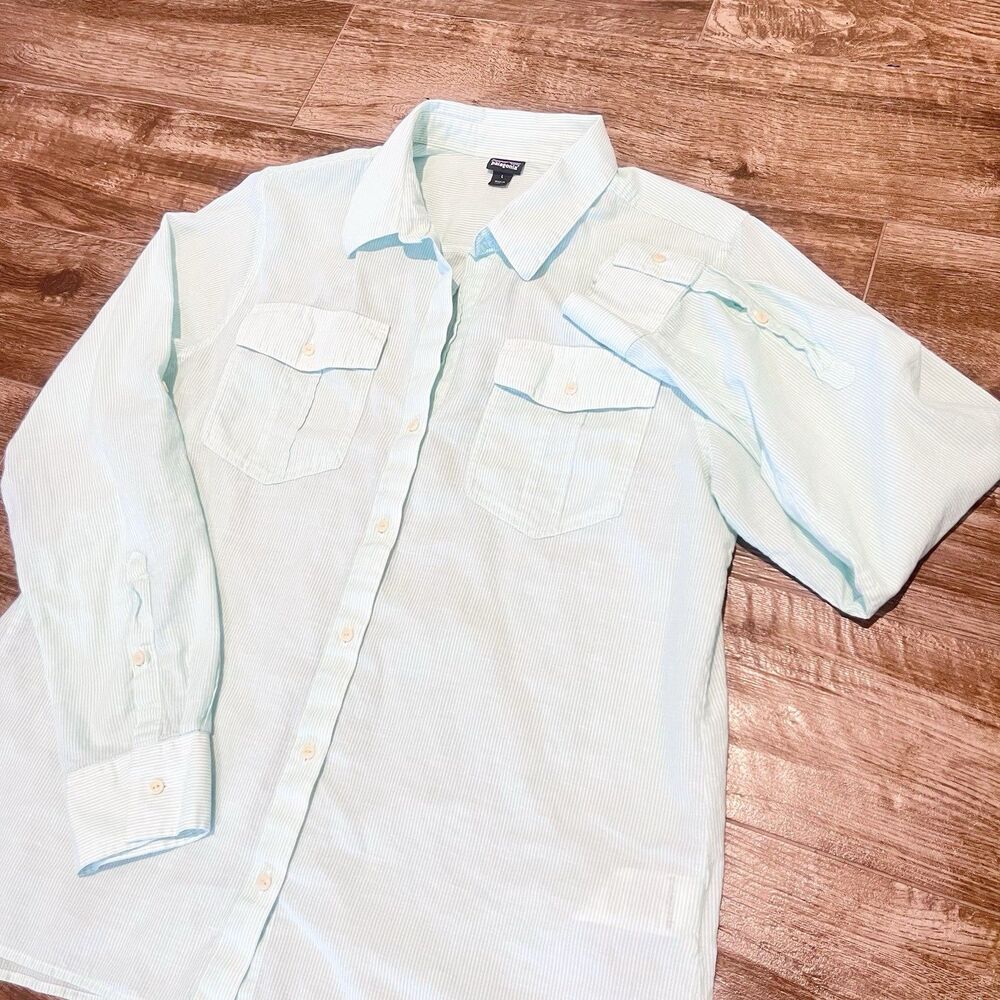 Patagonia Lightweight A/C Shirt Women’s large Mint Green Long sleeve Button Down